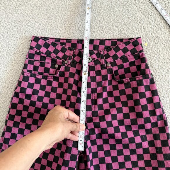 Ragged Jeans Pants Checkerboard Whimsigoth High Rise Pink Black - Picture 8 of 16